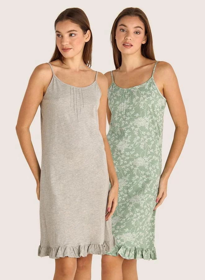 سبلاش فيڤ Set of 2 - Midi Slip Dress Strappy Ruffled Hem Cotton
